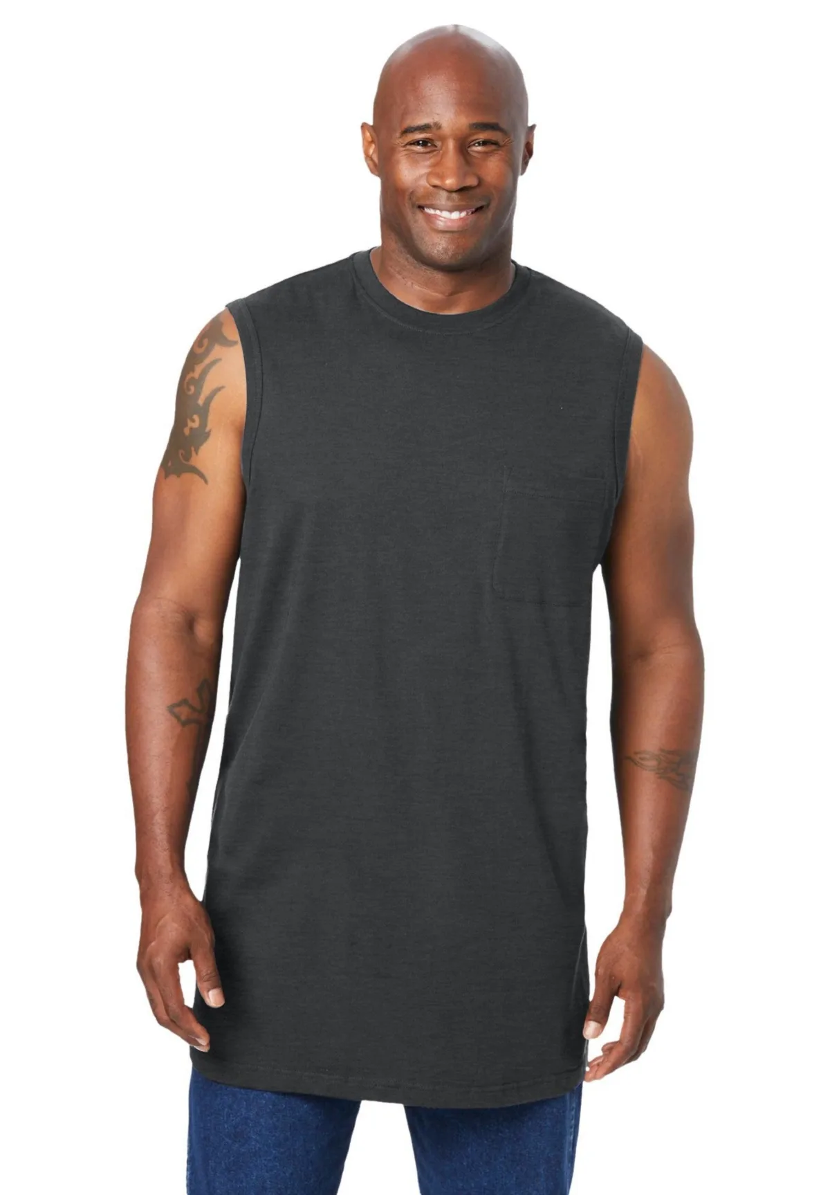 Shrink-Less Longer-Length Lightweight Muscle Pocket Tee by Kingsize