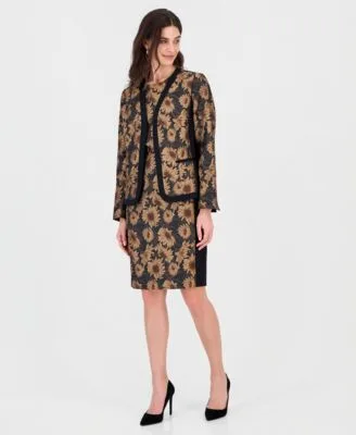 Sleeveless Jacquard Sheath Dress Floral Cardigan by Kasper