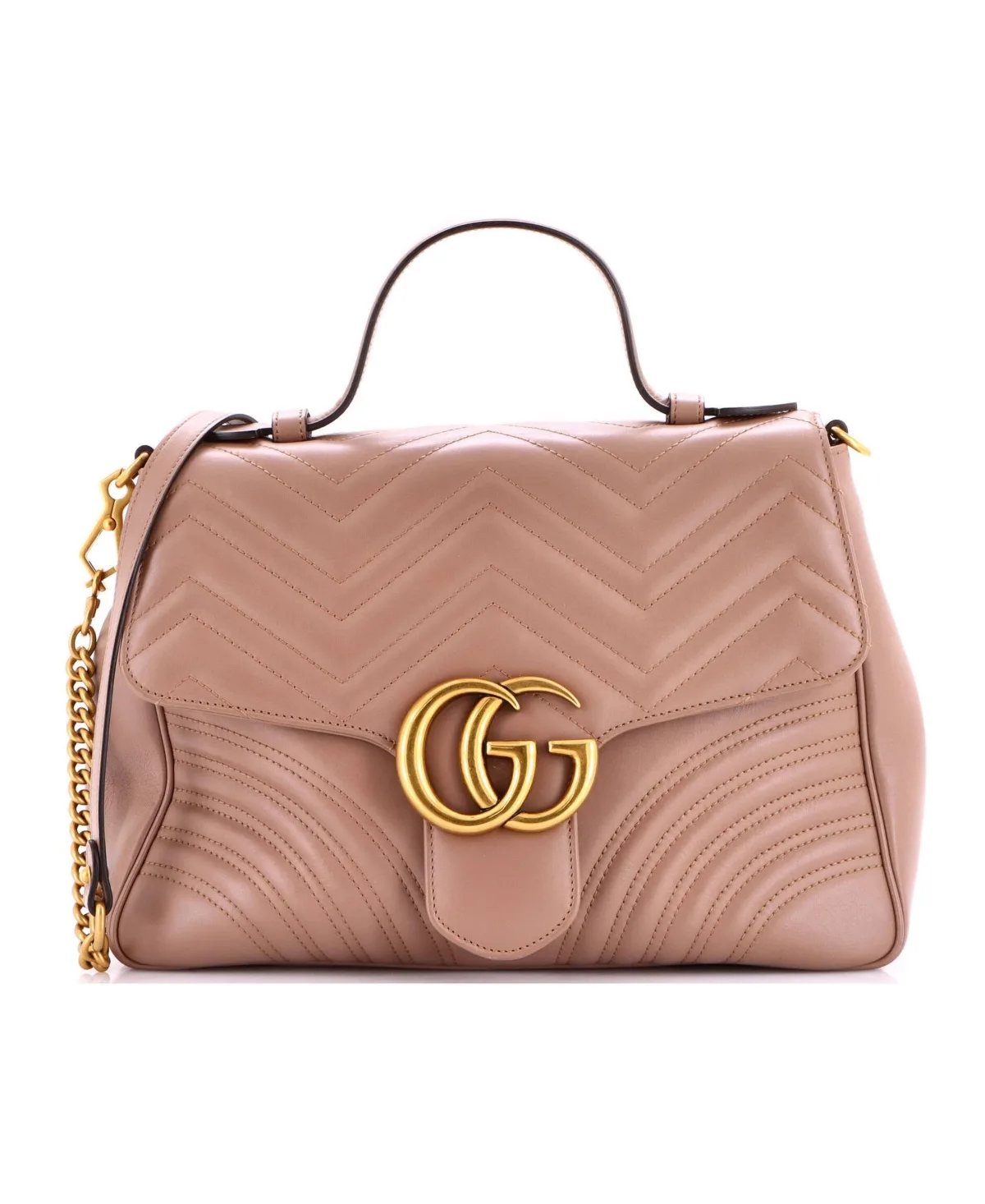 Pre-Owned Gucci Medium Gg Marmont Top Handle Flap Bag Matelasse Leather by Gucci