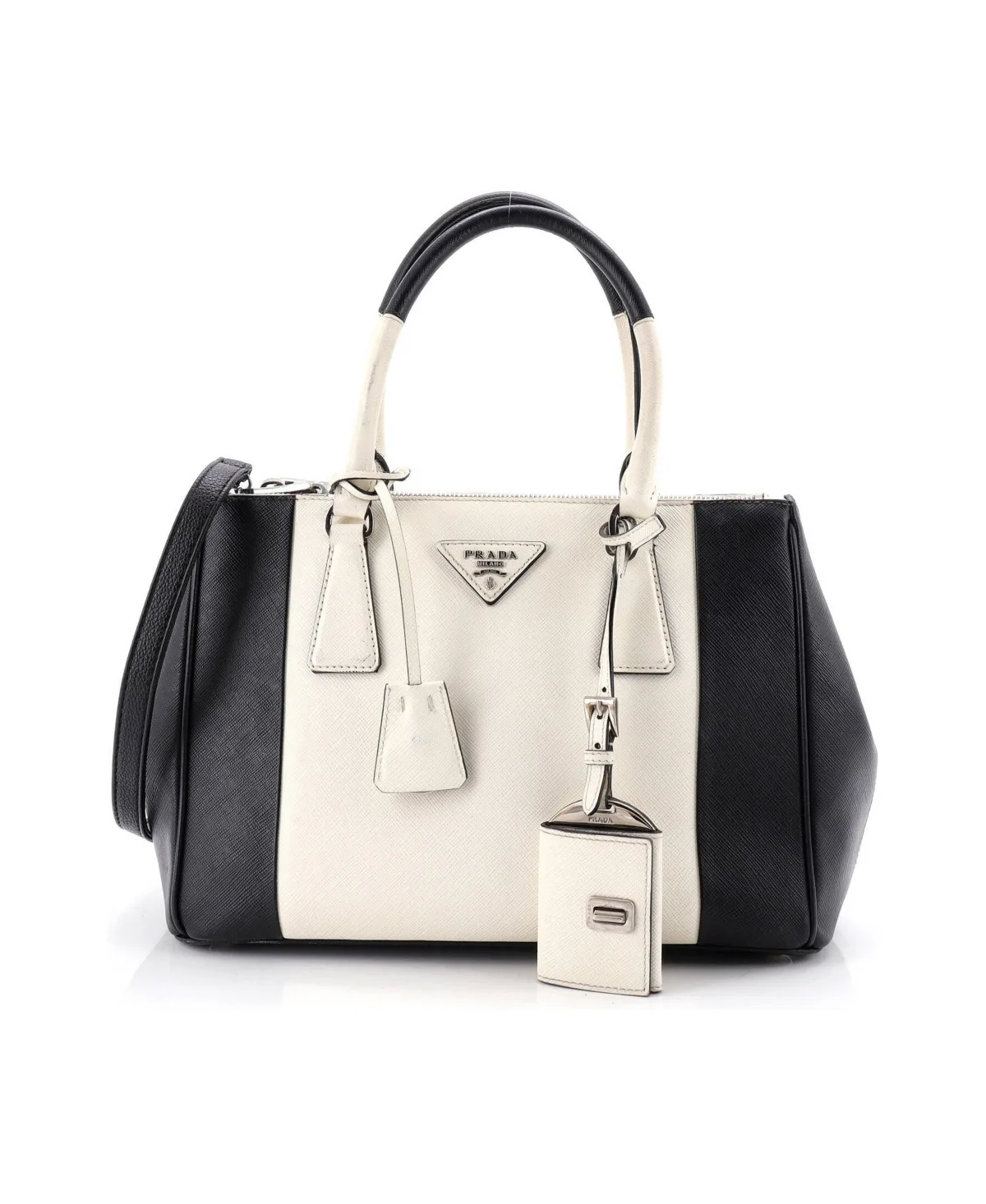 Pre-Owned Prada Small Bicolor Double Zip Lux Tote Saffiano Leather by Prada
