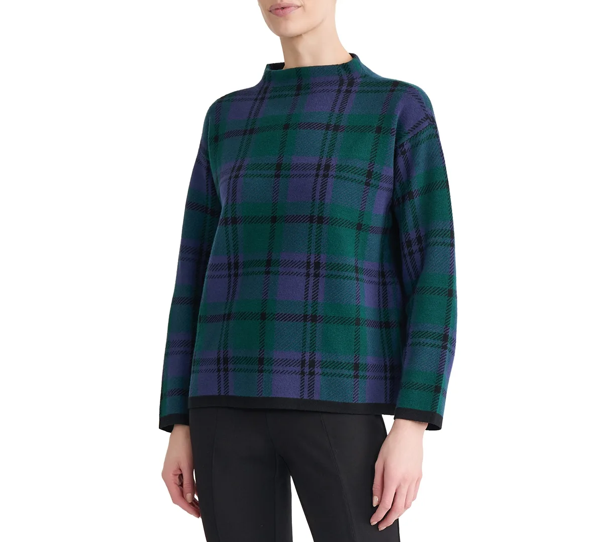 Mock Neck Long-Sleeve Jacquard Plaid Sweater by Jones New York