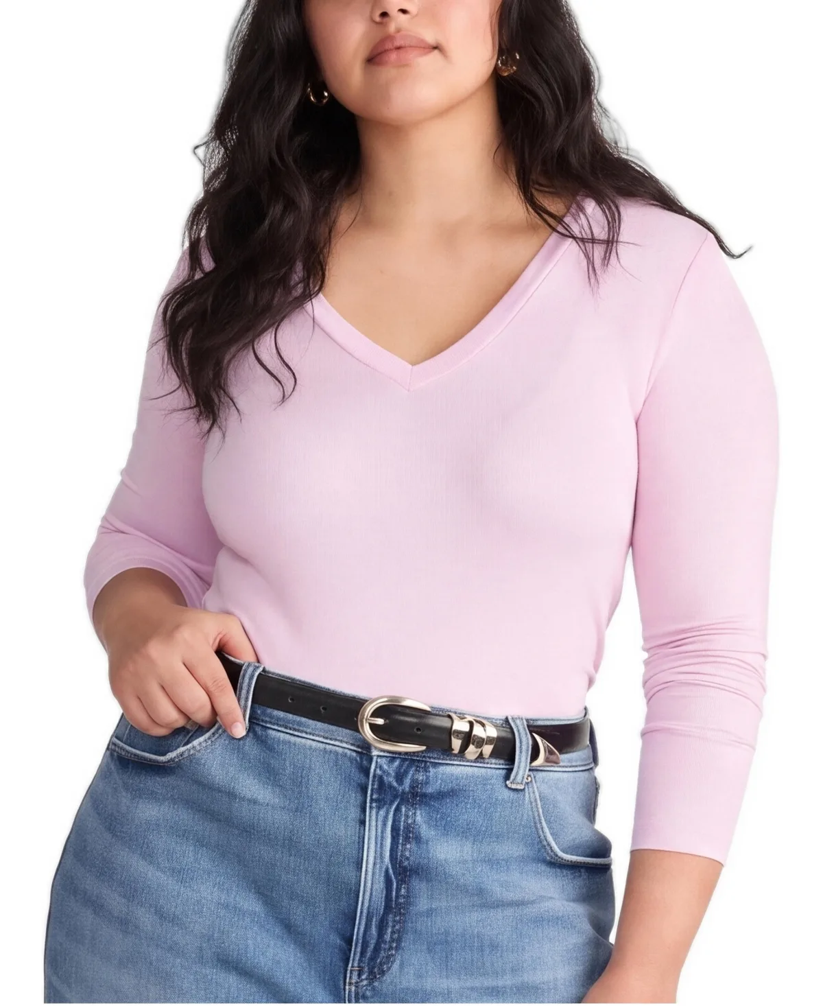 Cloud Rib Slim-Fit Fine-Ribbed Deep V-Neck Long-Sleeve Tee by Universal Standard