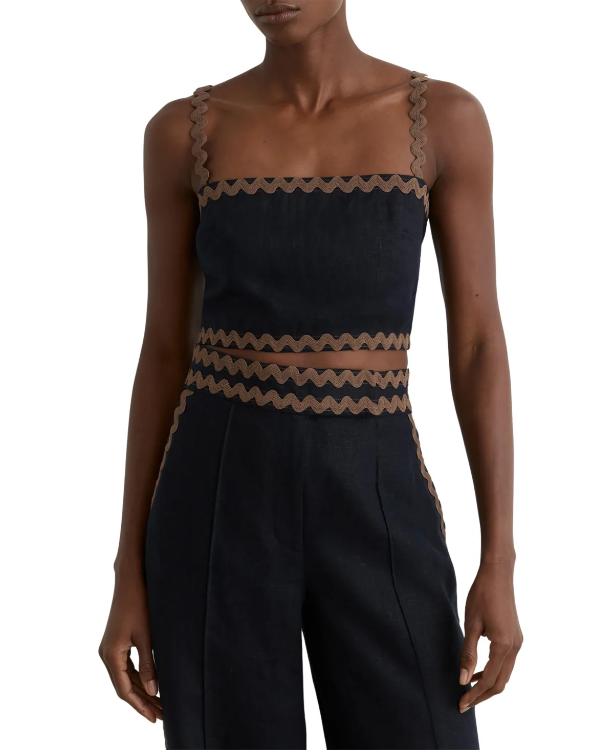 Linen Wave-Trim Cropped Cami Top by Reiss