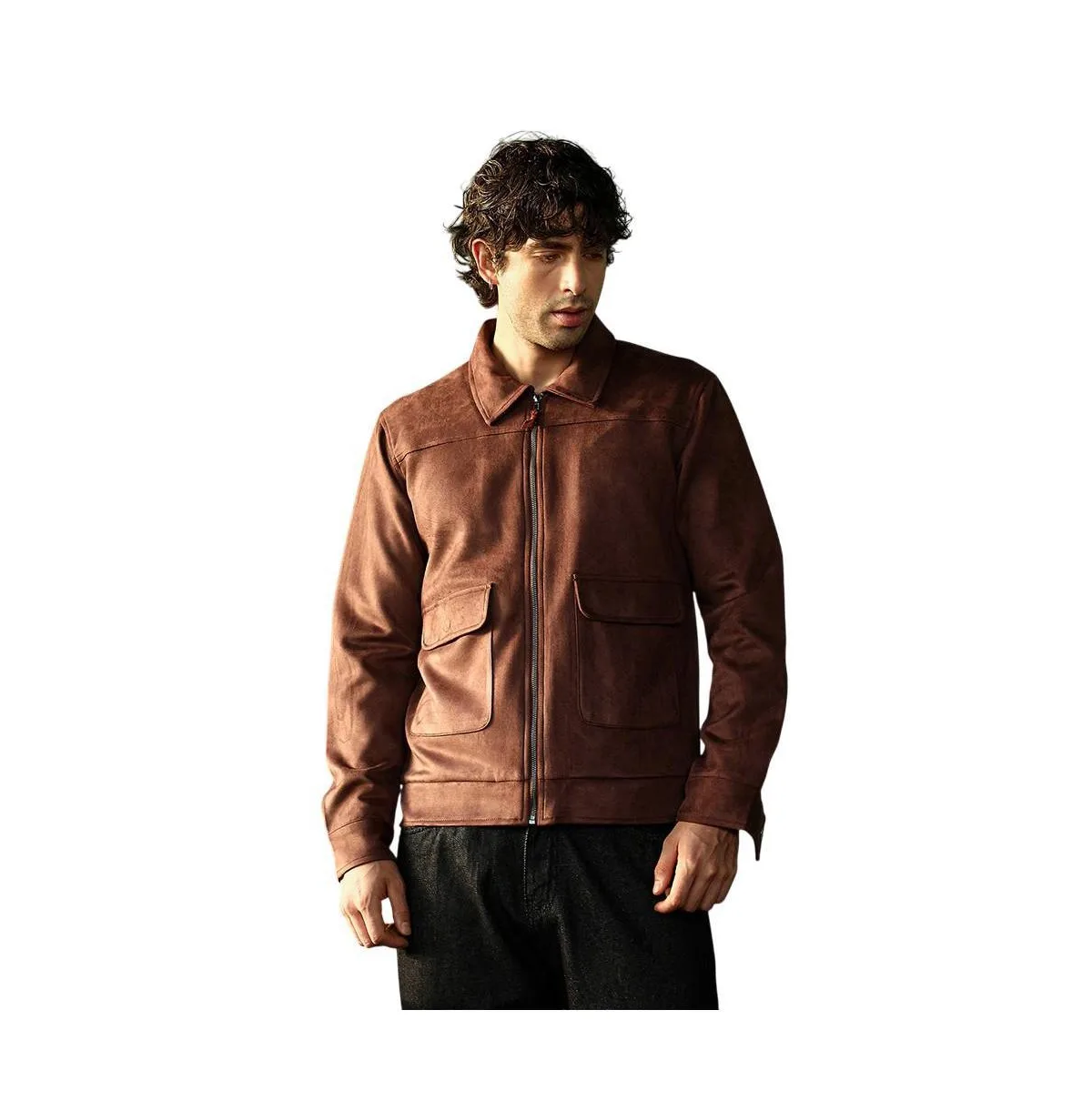 Casual Fit Suede Point Collar Zip-Front Jacket by Cahoot
