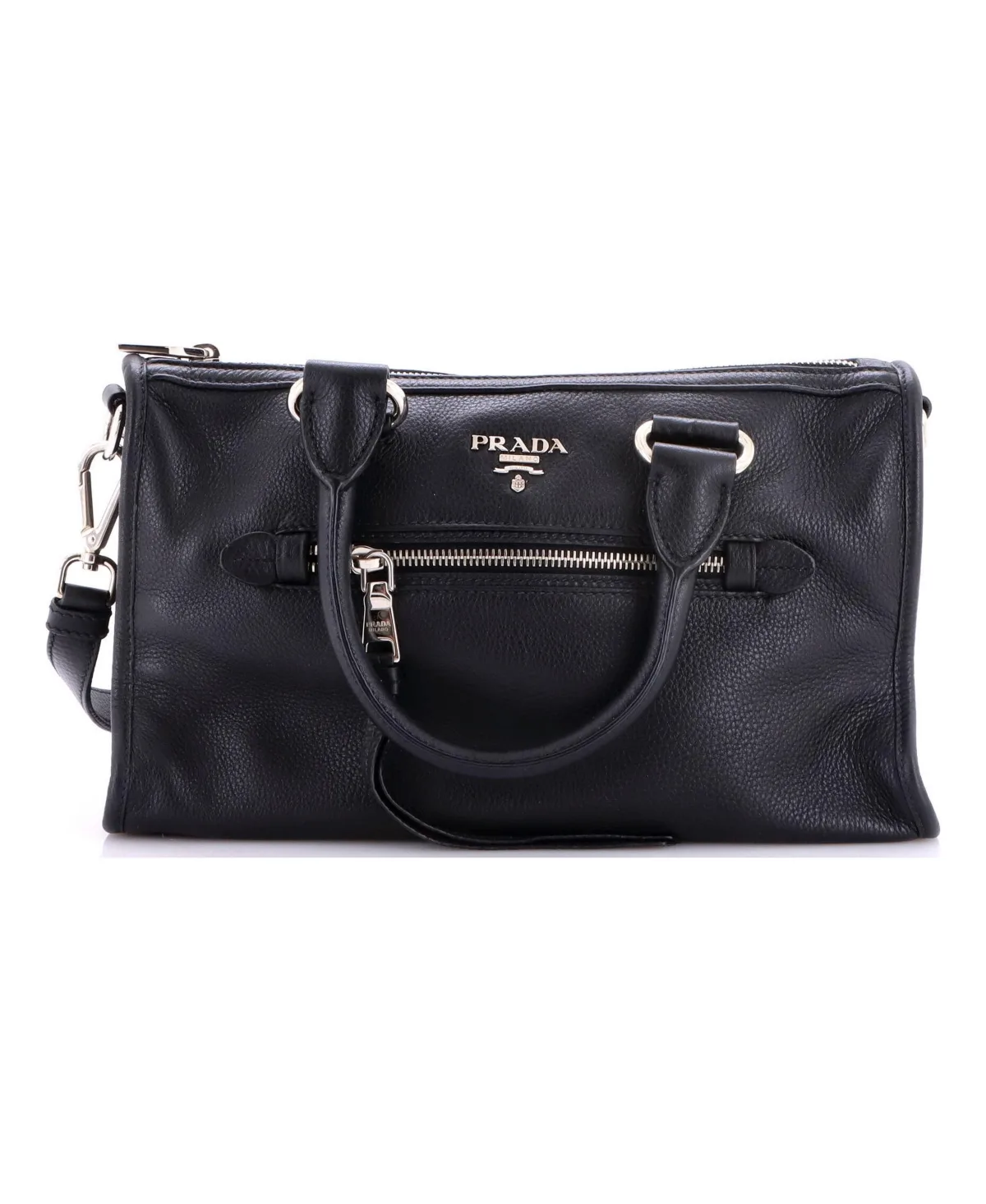 Pre-Owned Small Front Zip Convertible Satchel Vitello Phenix by Prada