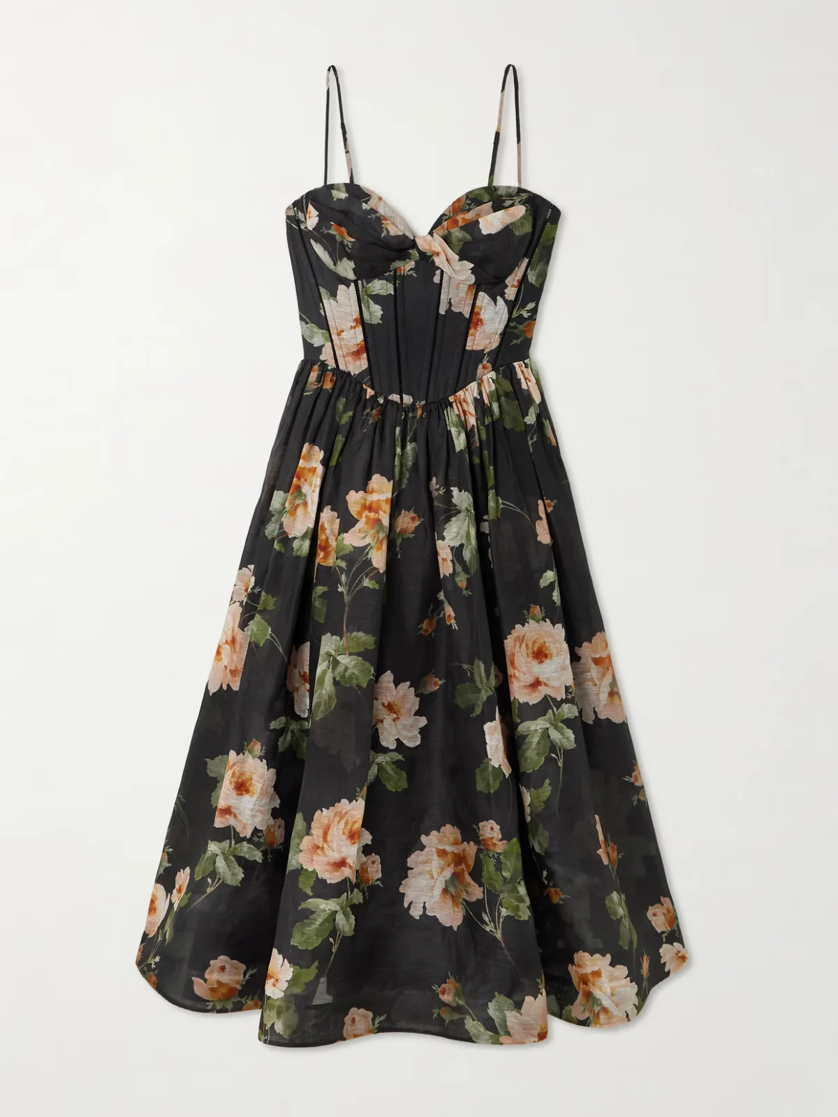 - Luna Floral-print Linen And Silk-blend Midi Dress -