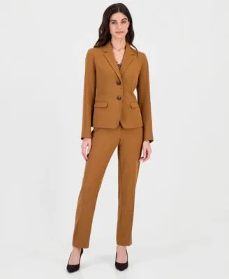 V Neck Cascade Blouse Two Button Jacket Slim Pants 3 Piece Set by Kasper