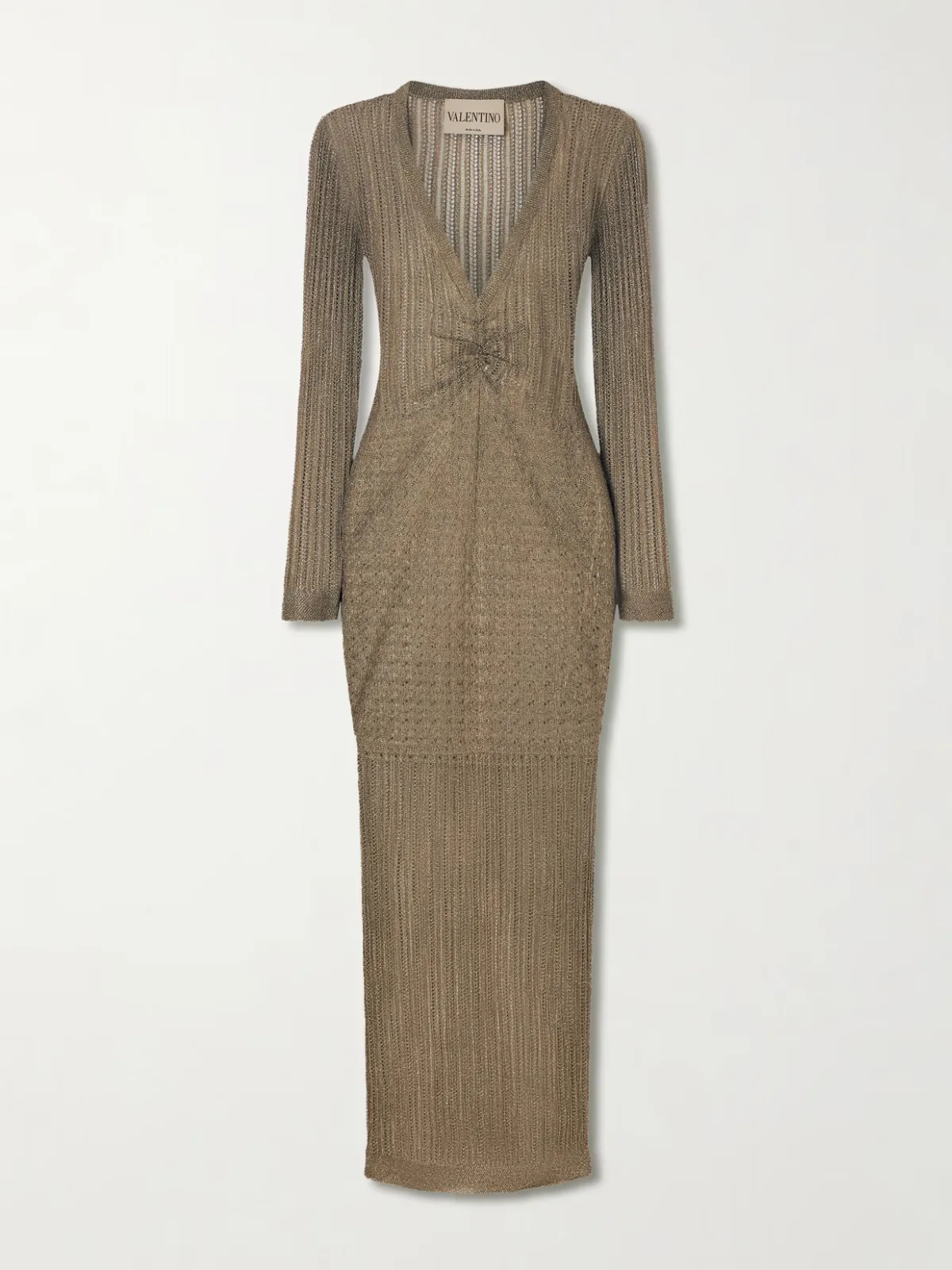 - Metallic Pointelle-knit Midi Dress -
