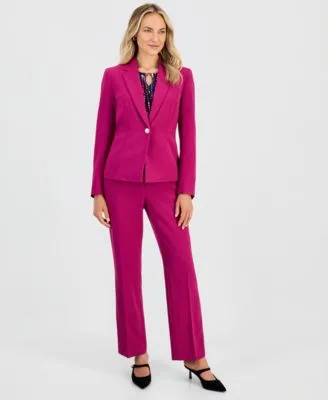 Notch Lapel Single Breasted Jacket Printed Pleat Neck Sleeveless Top Ava Straight Leg Press Pleat Pants