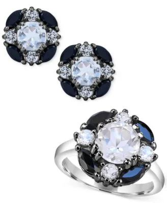 White Quartz White Topaz Black Spinel Cluster Jewelry Collection in Sterling Silver by Macy's