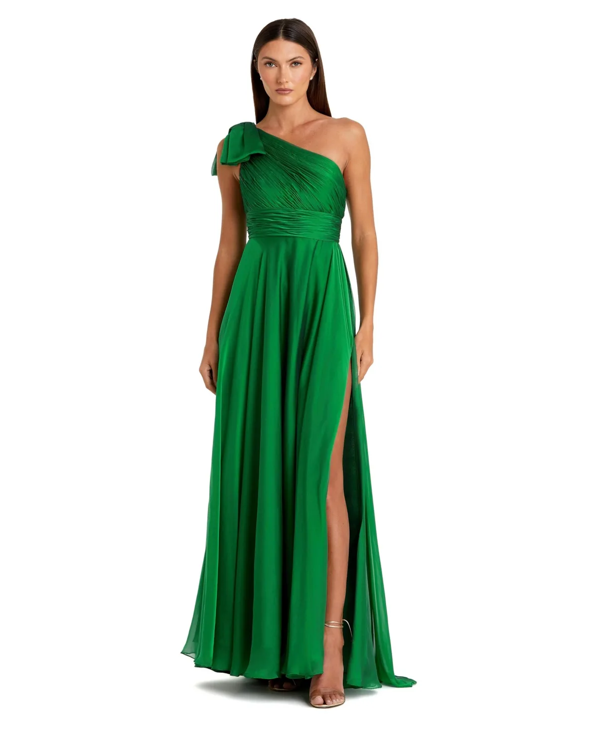 Pleated One Shoulder Chiffon Gown by M.A.C.