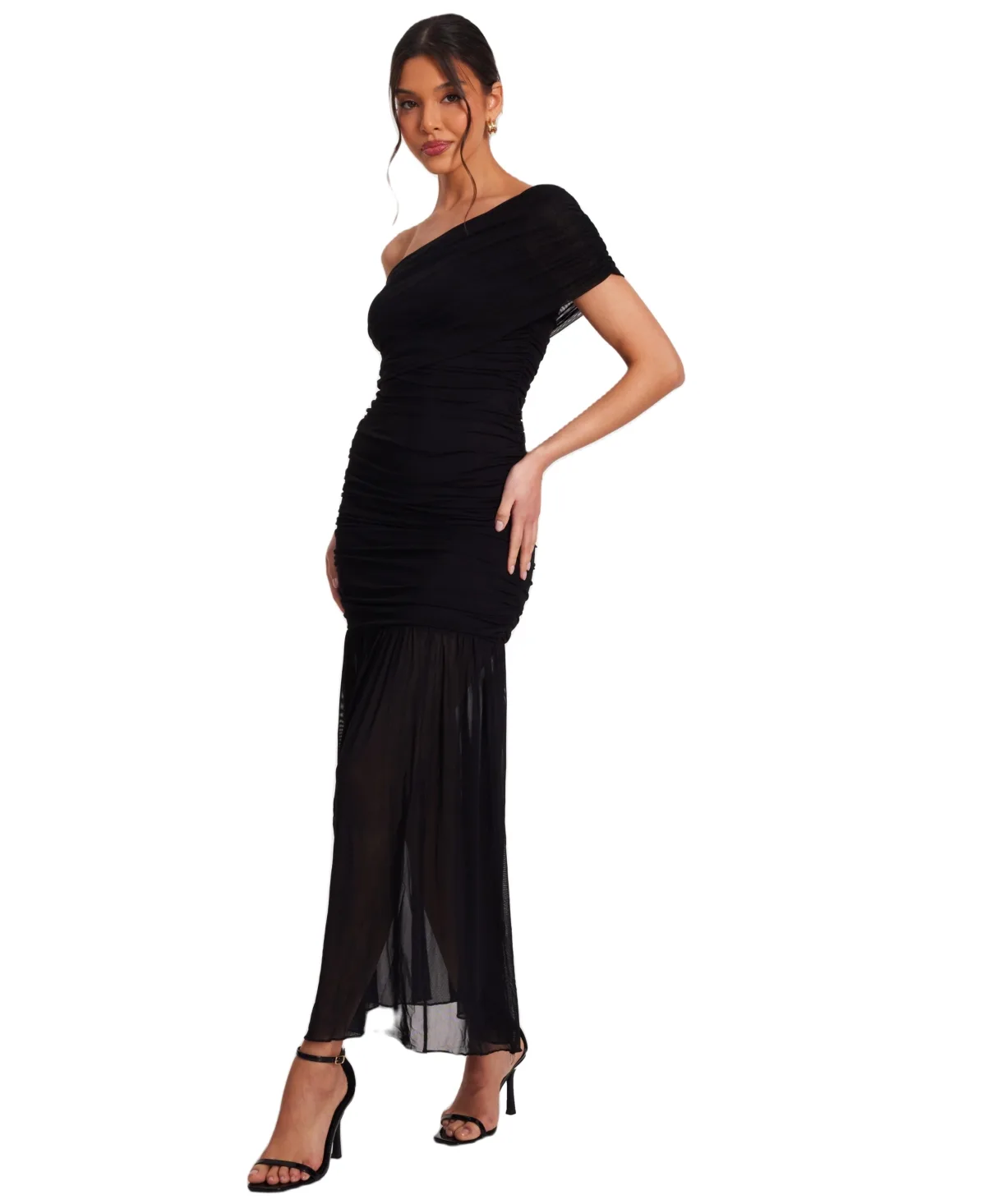 Mesh One Shoulder Drop Waist Maxi Dress by Quiz
