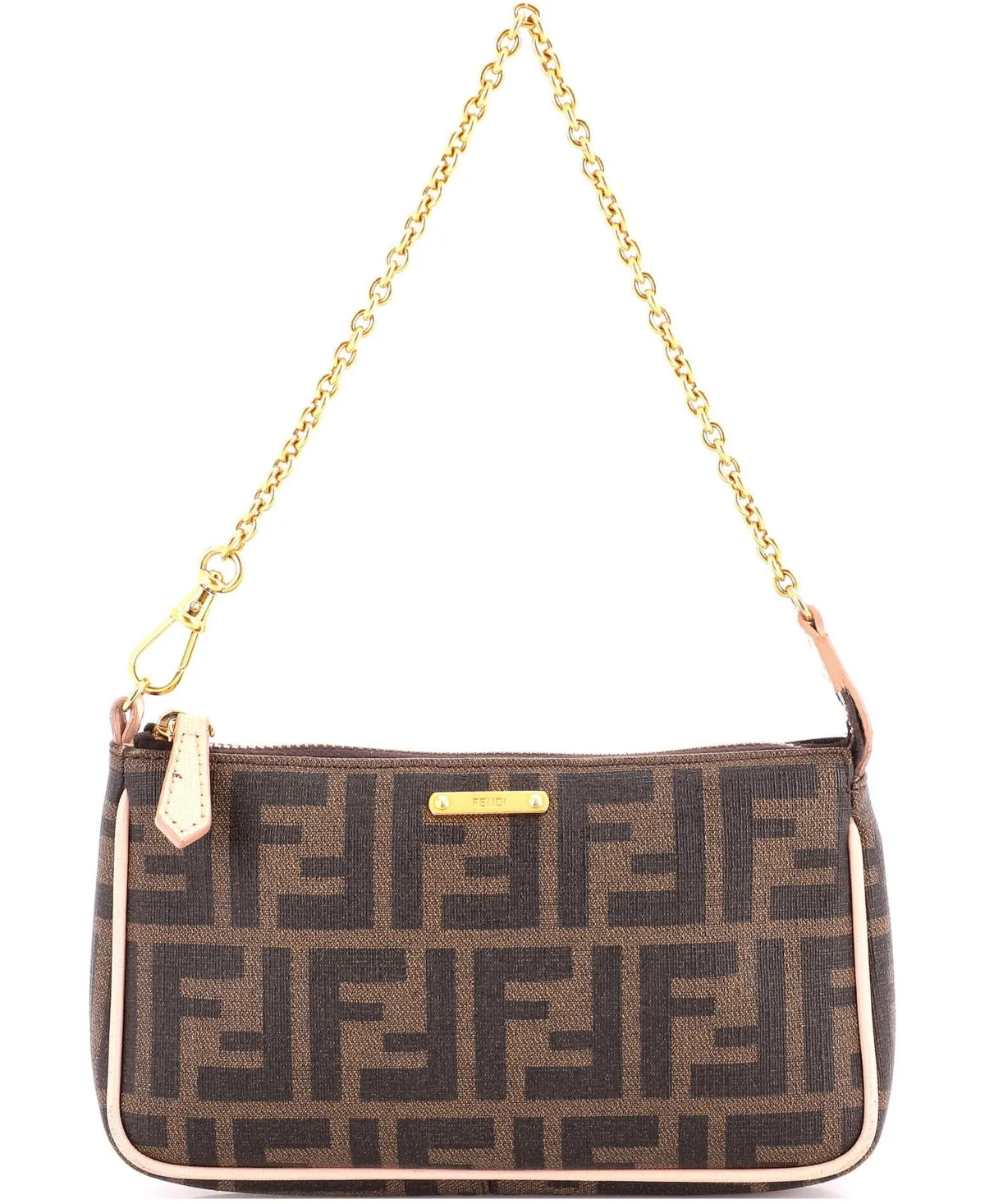 Pre-Owned Fendi Chain Pochette Zucca Coated Canvas by FENDI