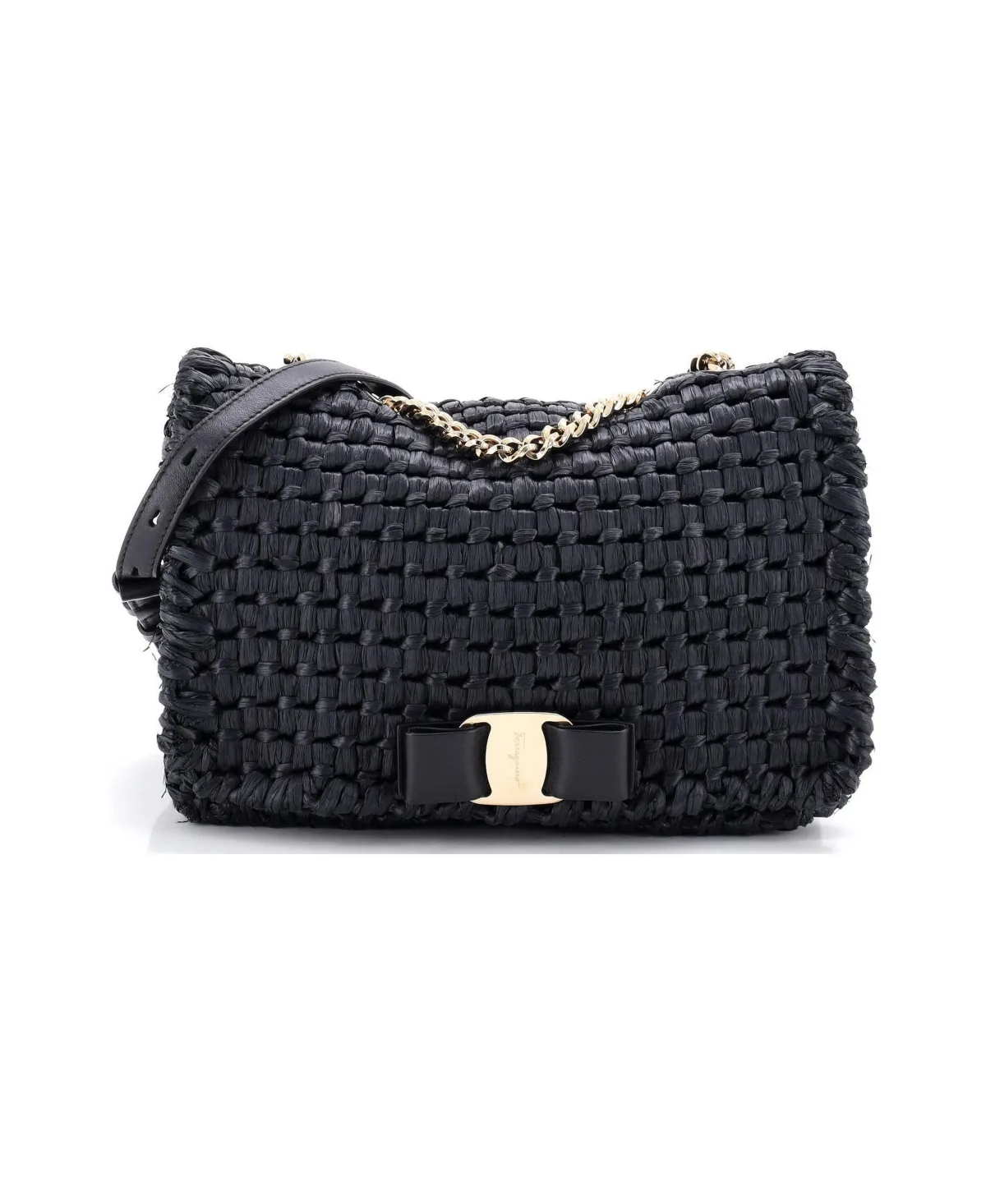 Pre-Owned Salvatore Ferragamo Medium Vara Bow Crossbody Bag Raffia by Salvatore Ferragamo