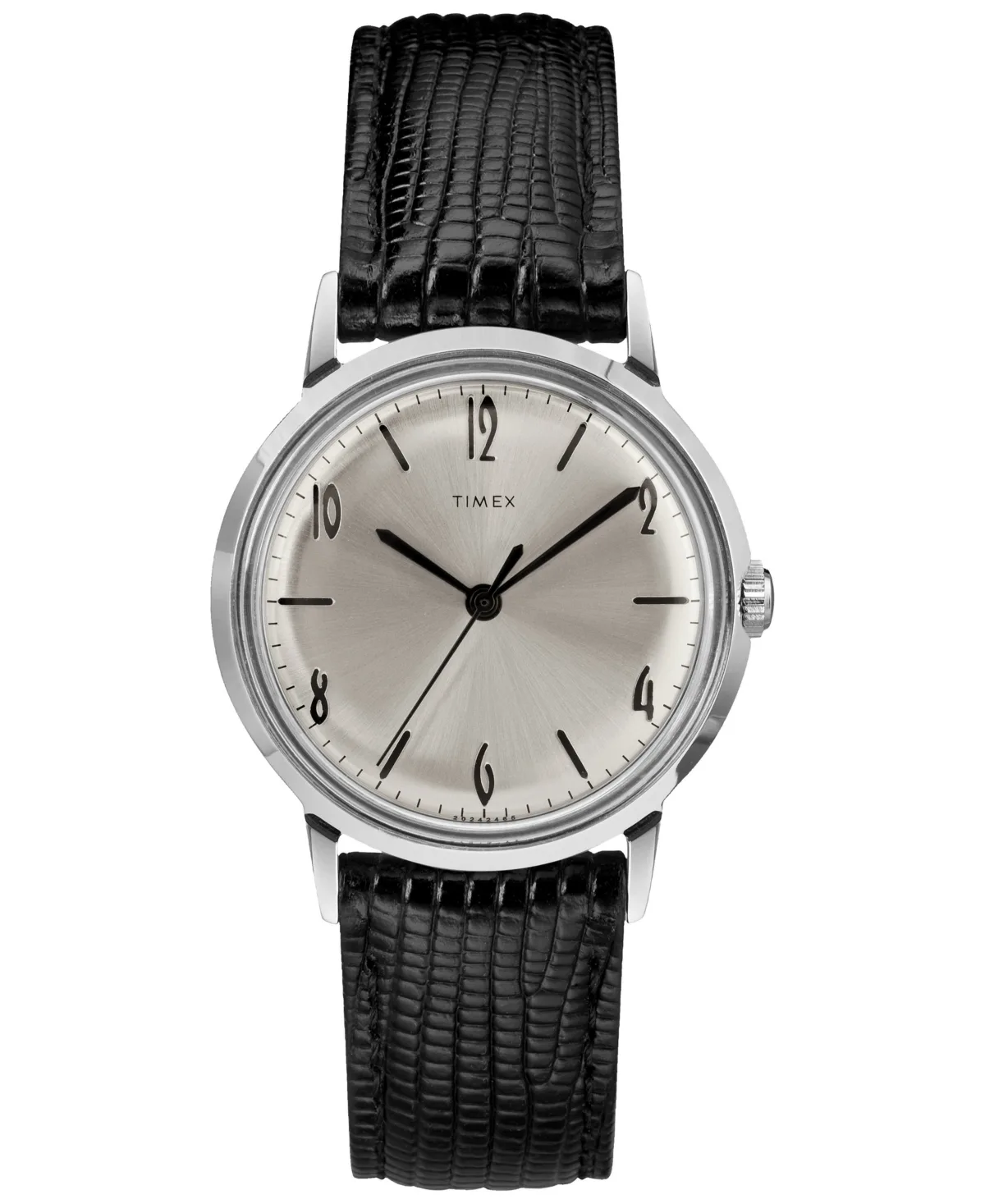 Marlin Mechanical Handwind Black Leather Watch 34mm by Timex