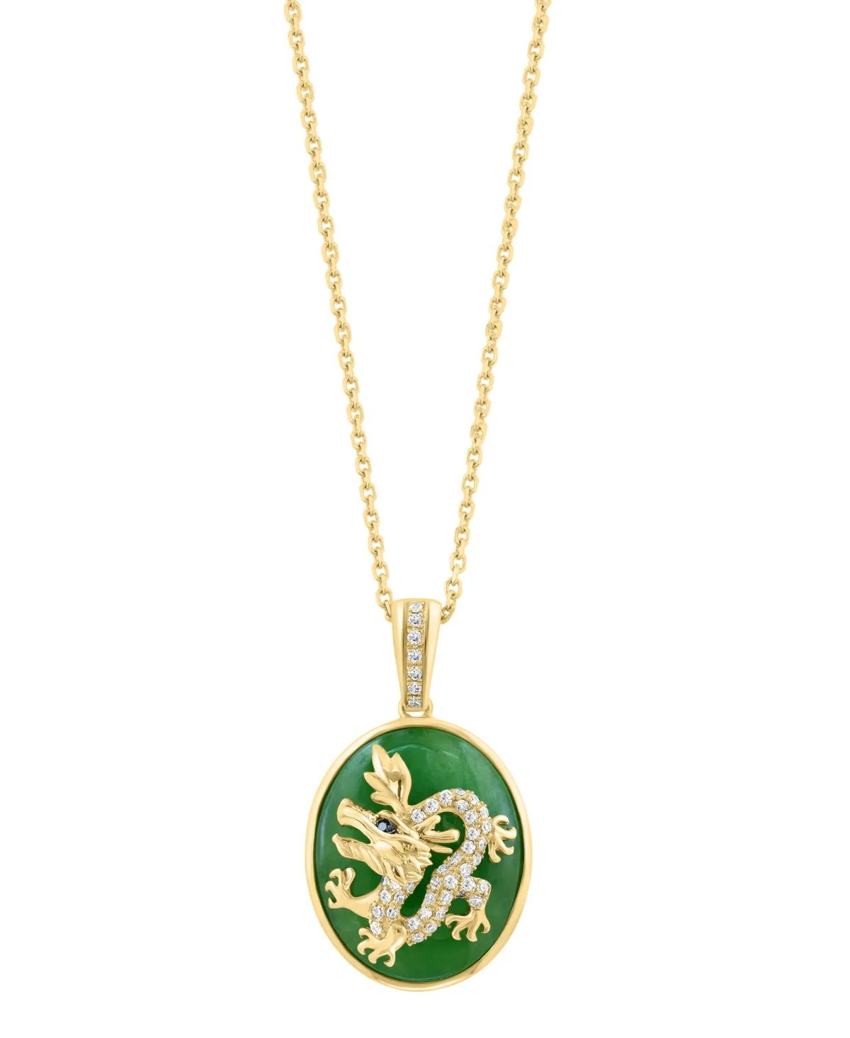 Diamond and Jade Pendant (1/6 ct. t.w.) in 14k Yellow Gold, 18"