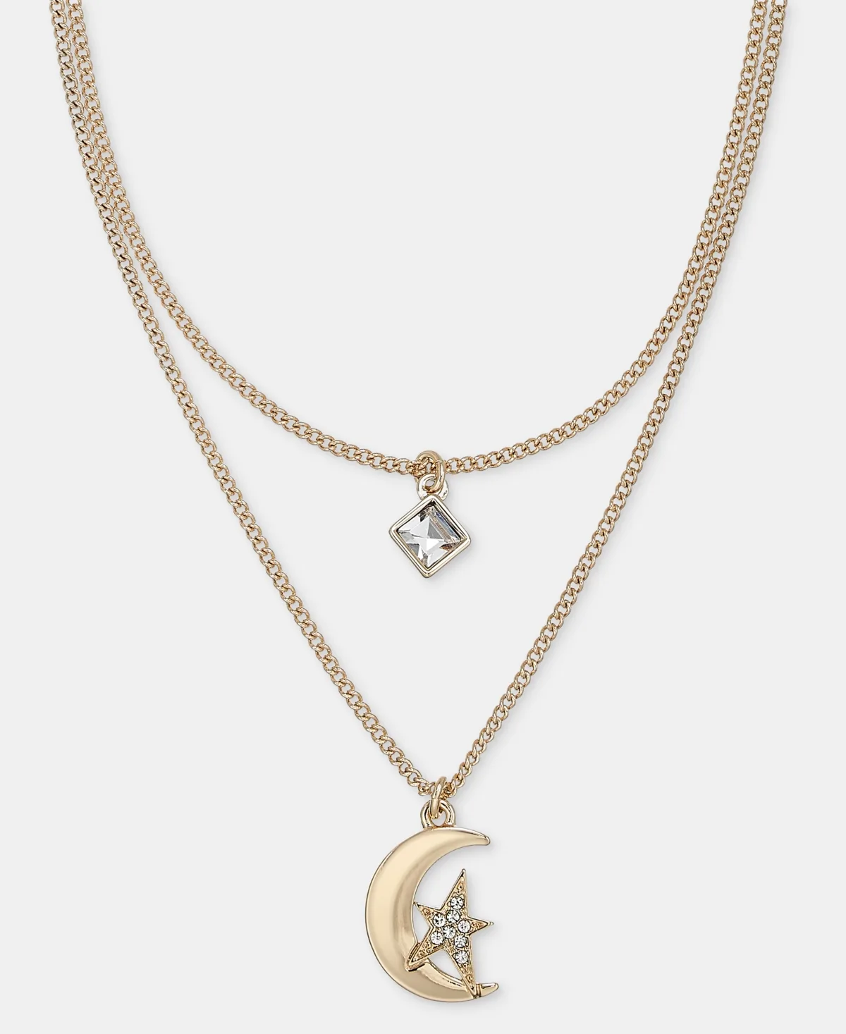 Gold-Tone Glass Crystal Layered Star & Moon Necklace