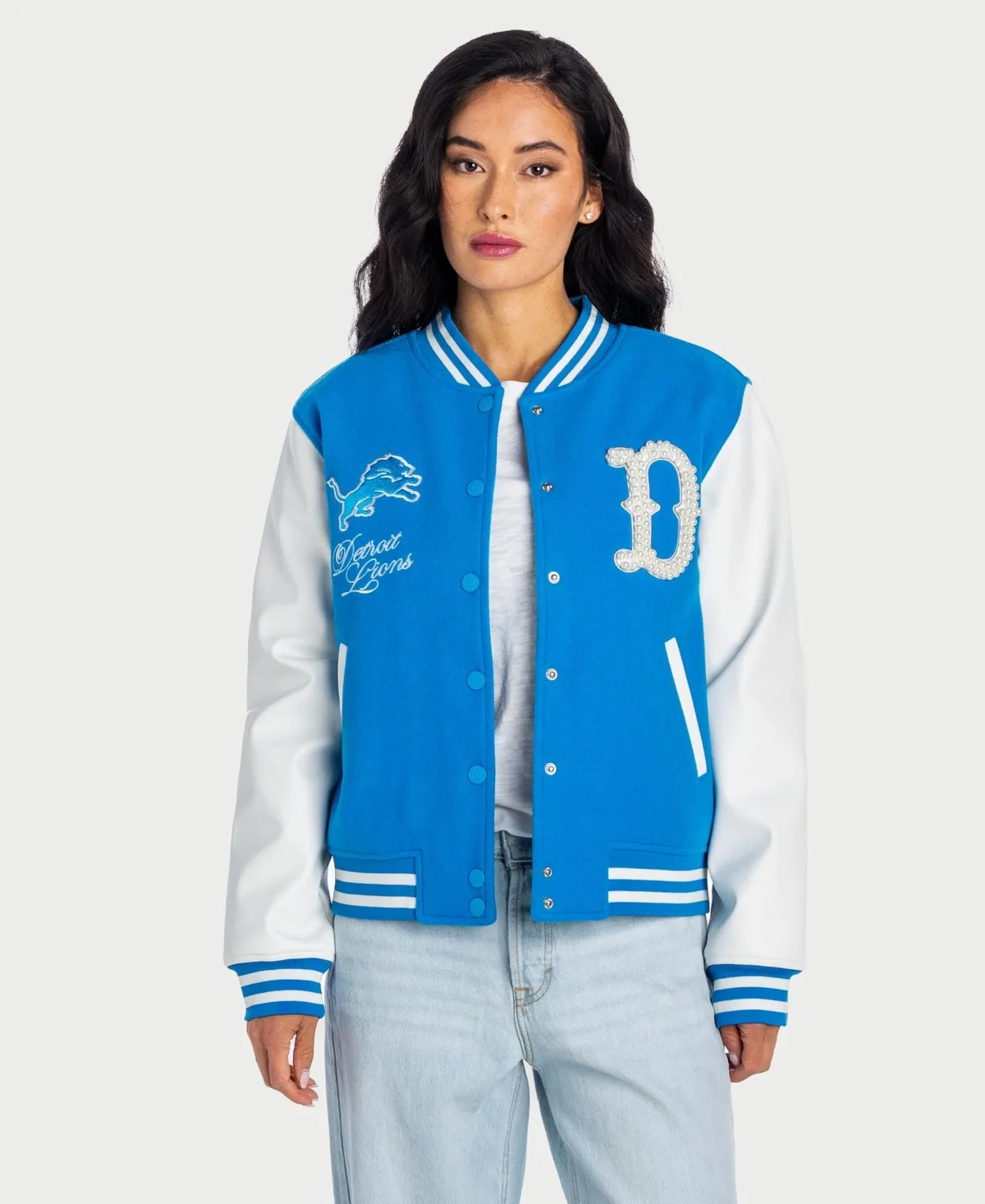 Detroit Lions Pearl Varsity Jacket by The Wild Collective
