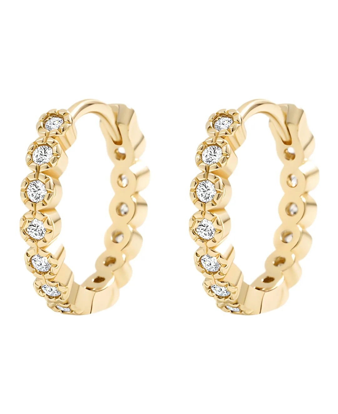 Cubic Zirconia Gold-Tone Hinged Huggie Hoop Earrings