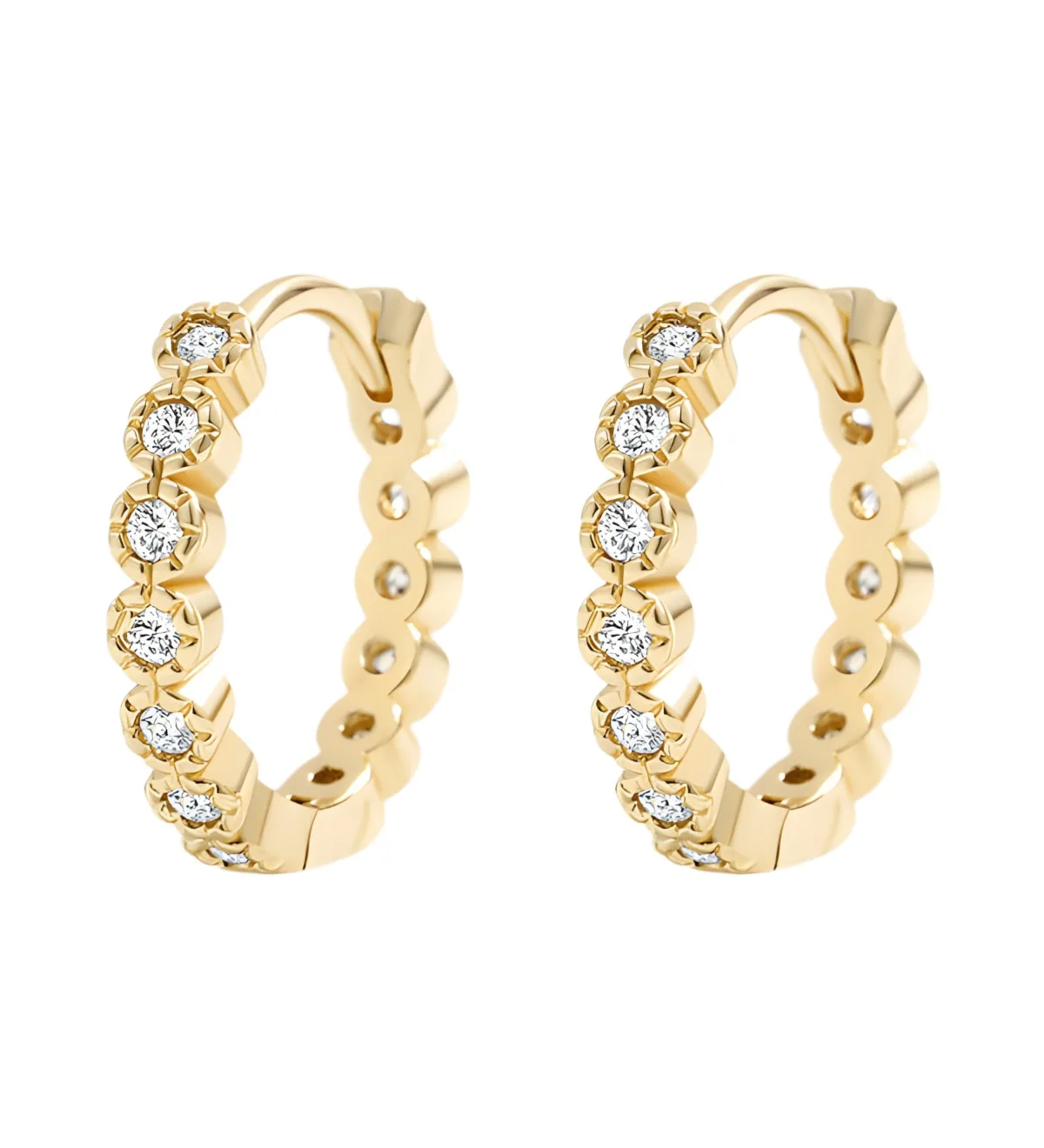 Cubic Zirconia Gold-Tone Hinged Huggie Hoop Earrings