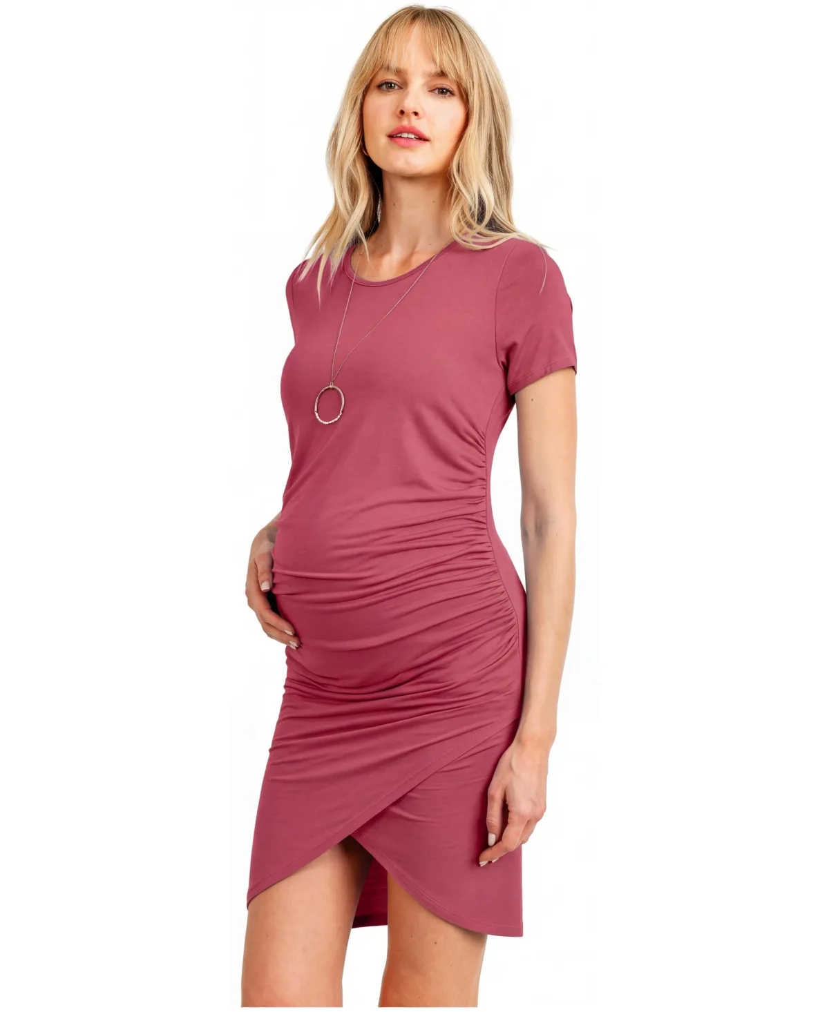 Maternity Rayon Modal-Blend Short-Sleeve Ruched Dress by Hello Miz