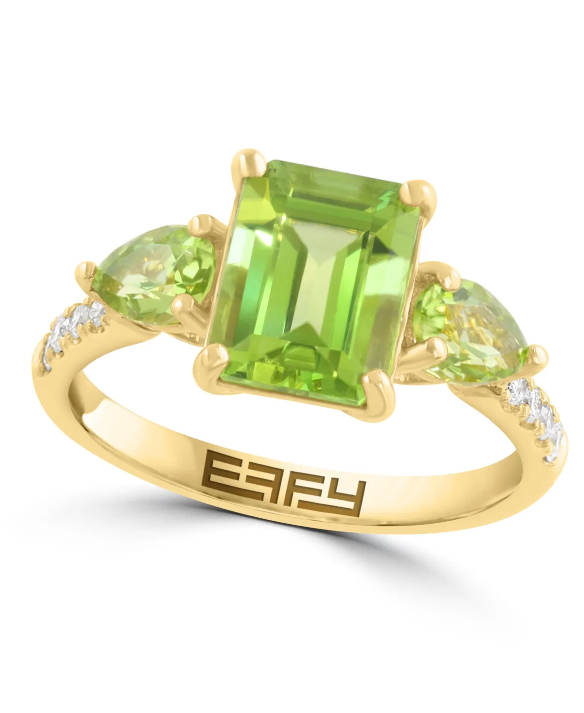 Peridot and Diamond Emerald and Pear-Cut Ring (6-3/4 ct. t.w.) in 14k Yellow Gold