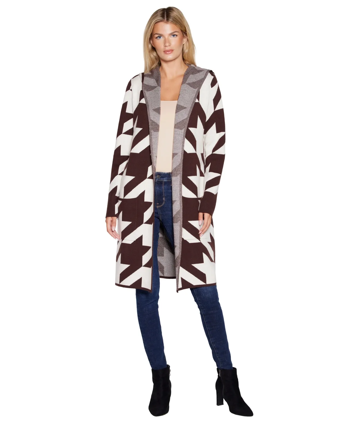 Hooded Houndstooth Cardigan by Belldini