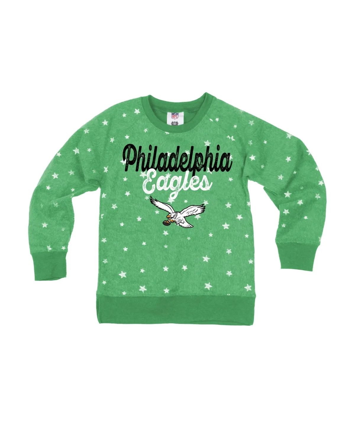 Wes & Willy Kelly Green Philadelphia Eagles Shimmer Star Reverse Sweatshirt by Wes & Willy