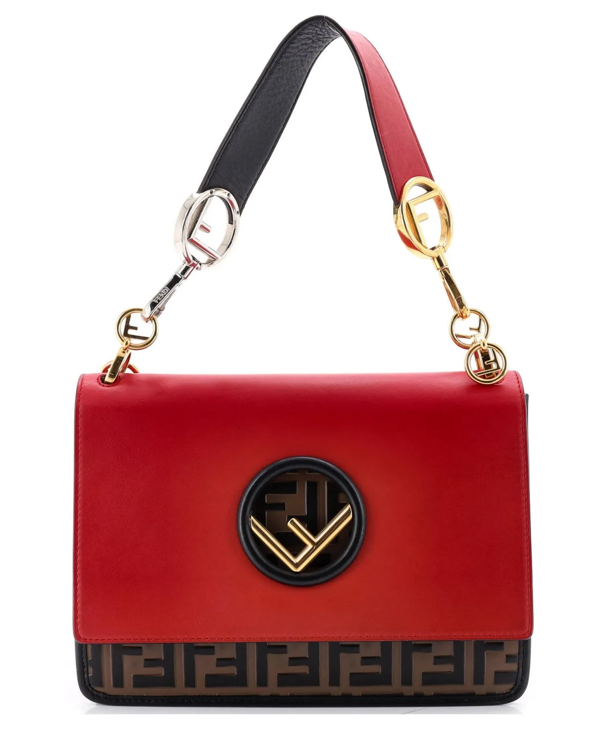 Pre-Owned Medium Kan I F Shoulder Bag Leather with Zucca Embossed Detail by FENDI