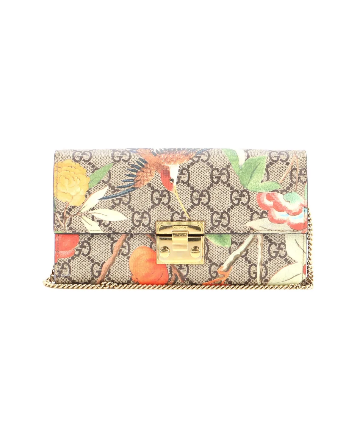 Pre-Owned Gucci Long Padlock Continental Chain Wallet Tian Print GG Coated Canvas by Gucci