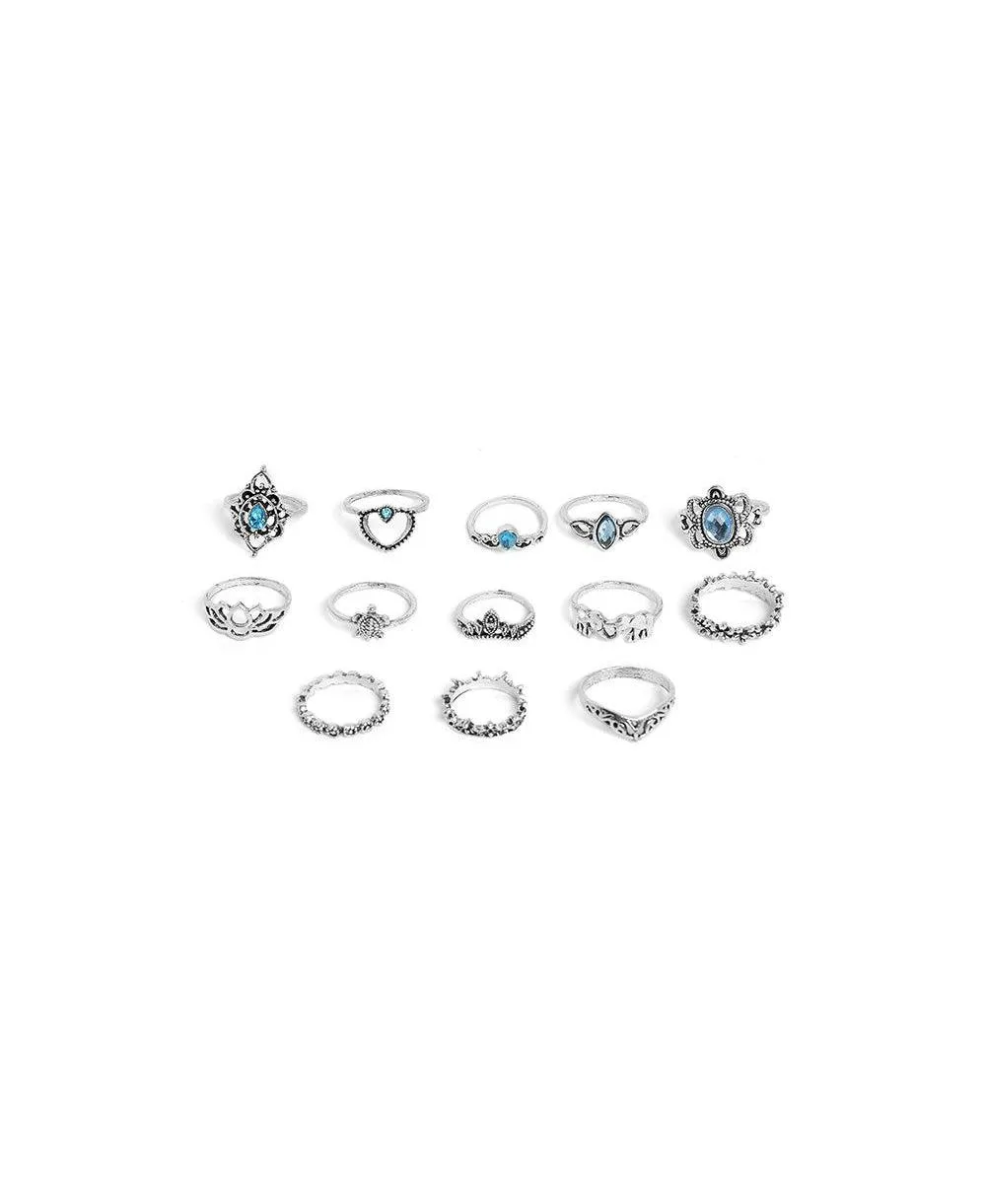 Glass Crystal Silver-Tone Statement Rings, 13-Piece Set by Sohi