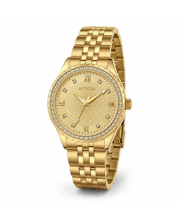 Wildflower Clystra Quartz Water-Resistant Watch, Gold-Tone Stainless Steel Bracelet, 33mm by Invicta