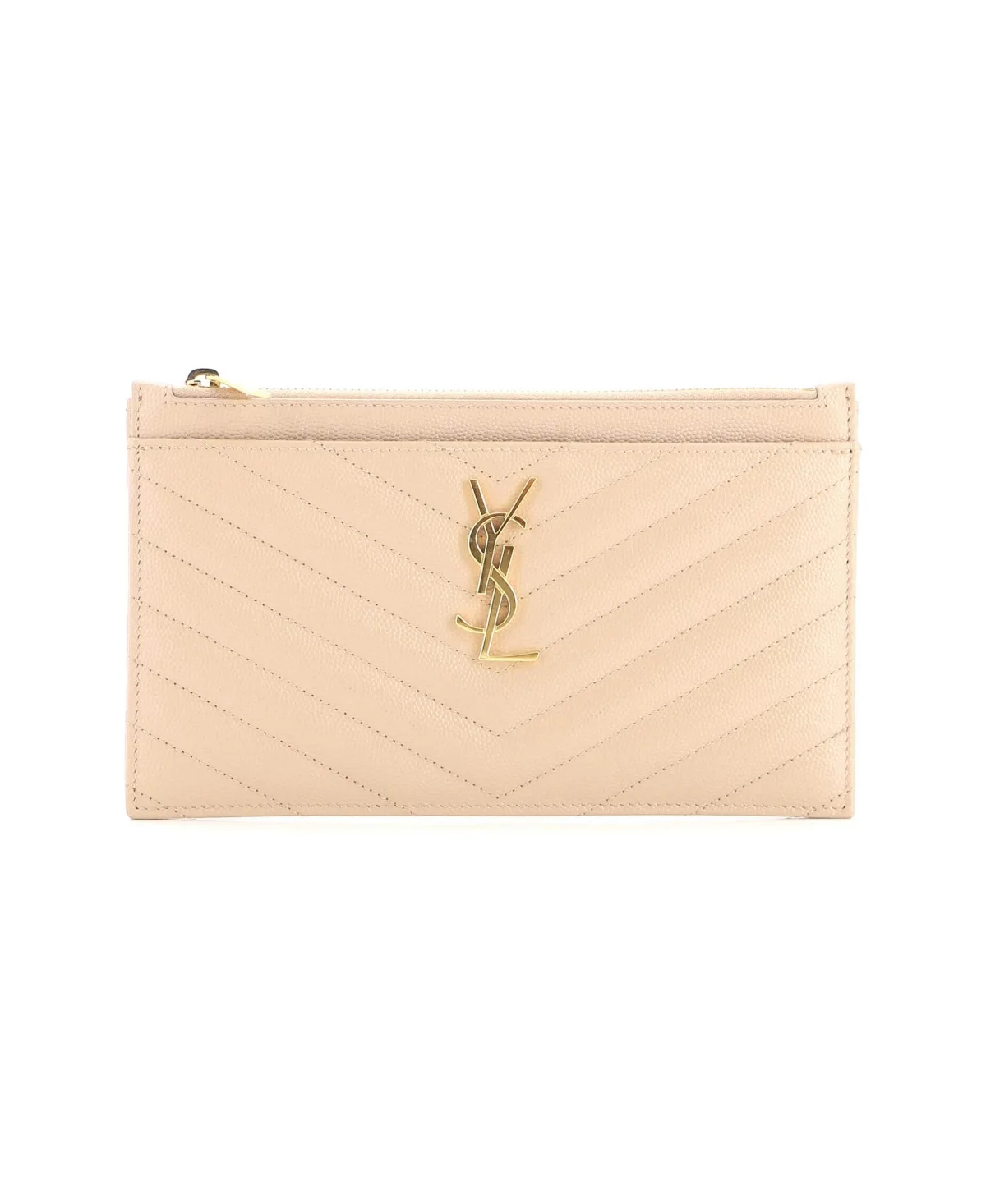 Pre-Owned Saint Laurent Medium Classic Monogram Zip Bill Pouch Matelasse Chevron Leather by Saint Laurent