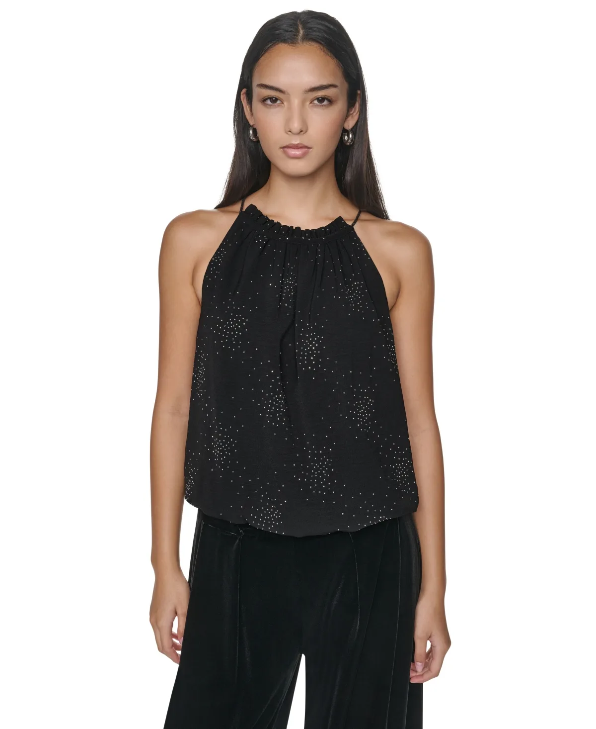 Halter Sleeveless Firework-Inspired Embellished Blouse