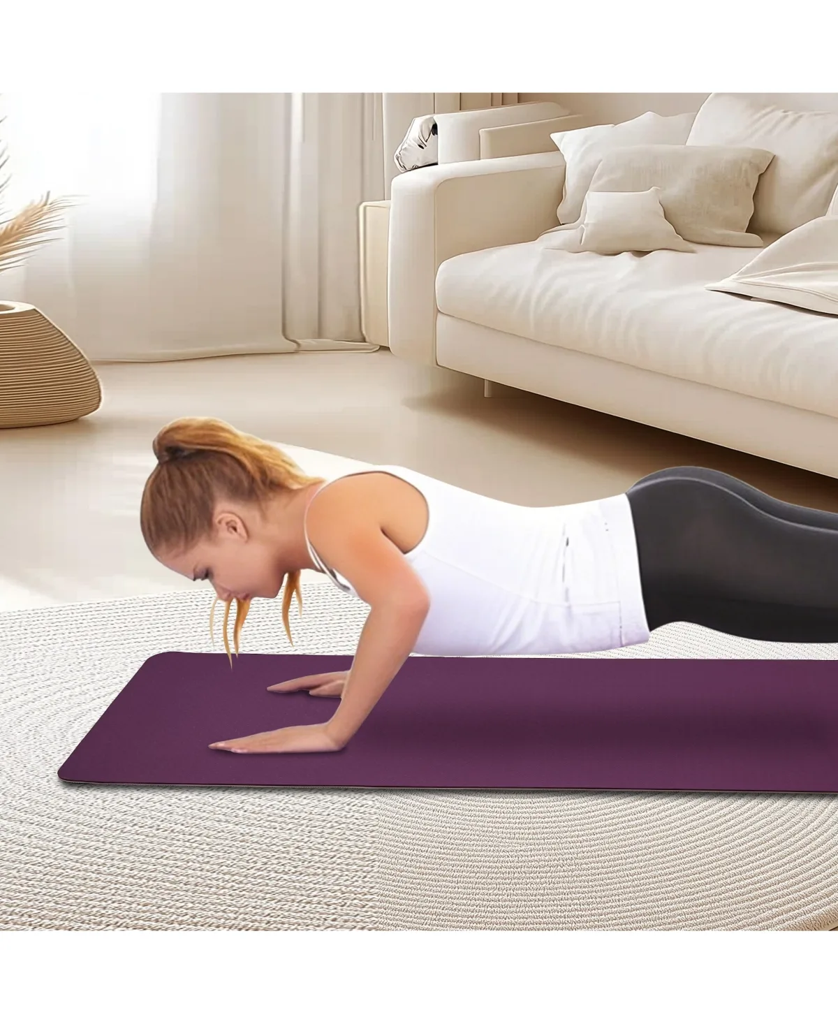 TPE Yoga Mat 72x24x0.24, Dual Sided Non Slip Texture, Lightweight Roll Up Exercise Mat for Yoga, Pilates and Home Workouts by Zeny