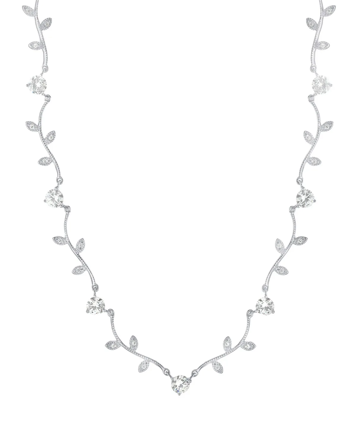 Cubic Zirconia Leaves Necklace in Sterling Silver