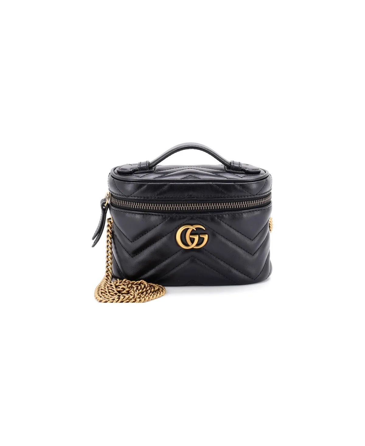 Pre-Owned Gucci Mini Gg Marmont Top Handle Vanity Chain Bag Matelasse Leather by Gucci