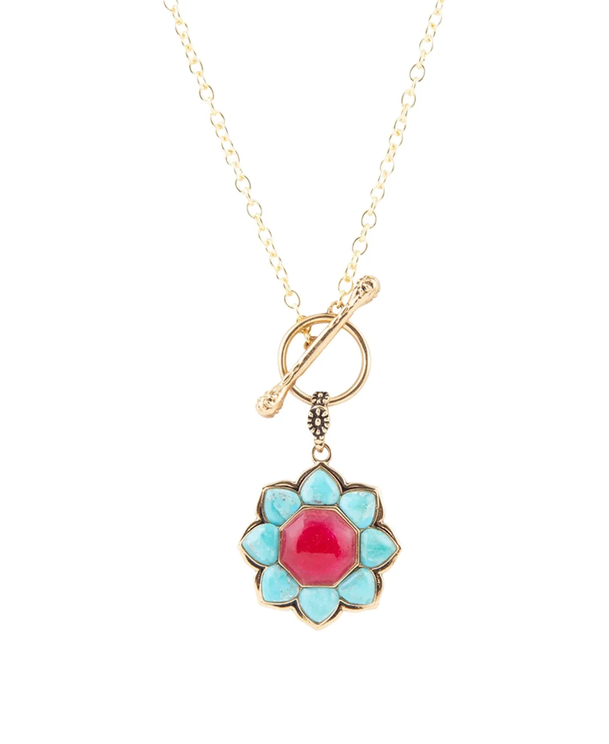 Gold-Tone Red Quartz and Blue Turquoise Pendant Necklace by Barse