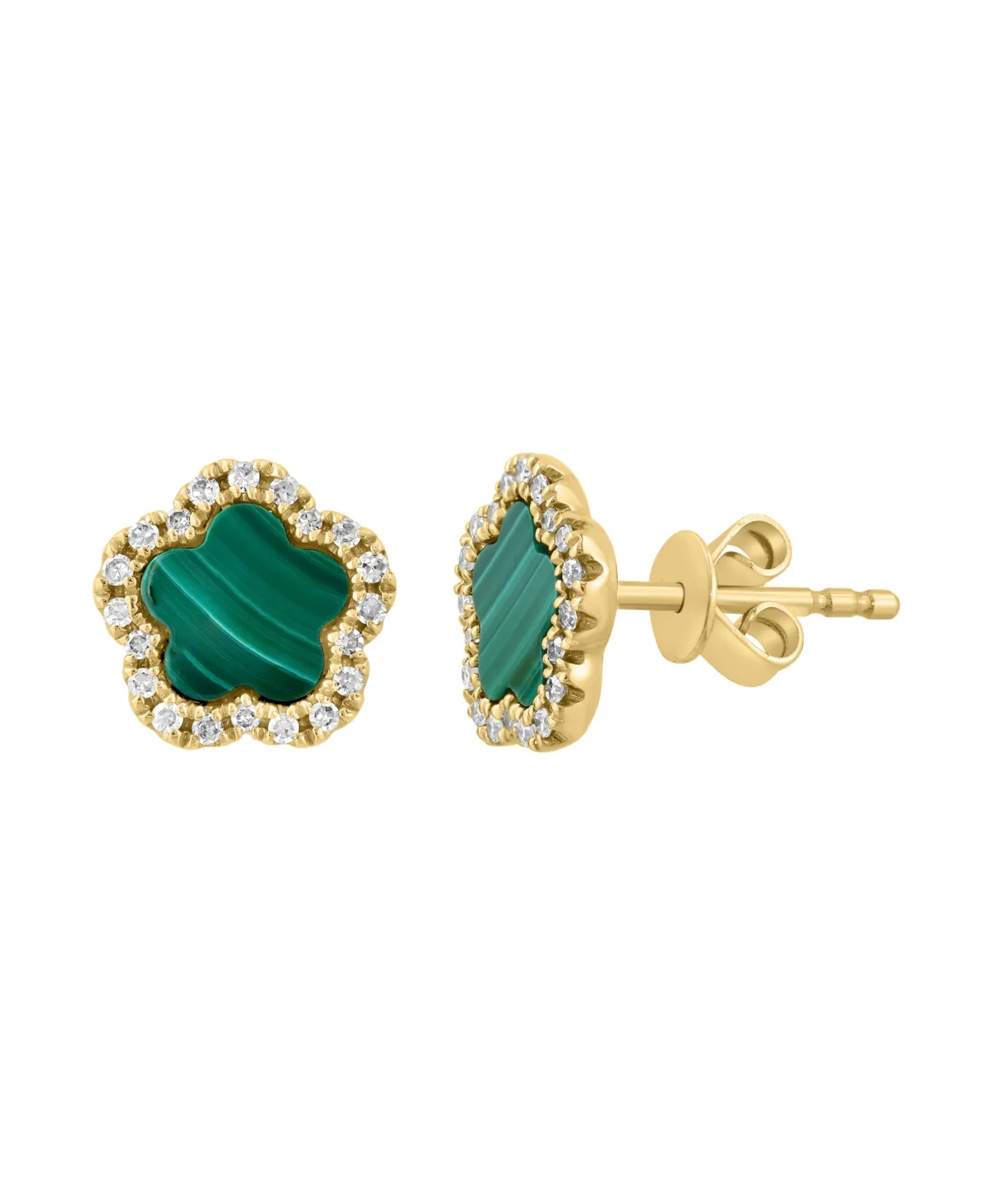 Diamond and Malachite Stud Earrings (1/5 ct. t.w.) in 14K Yellow Gold by Effy Collection