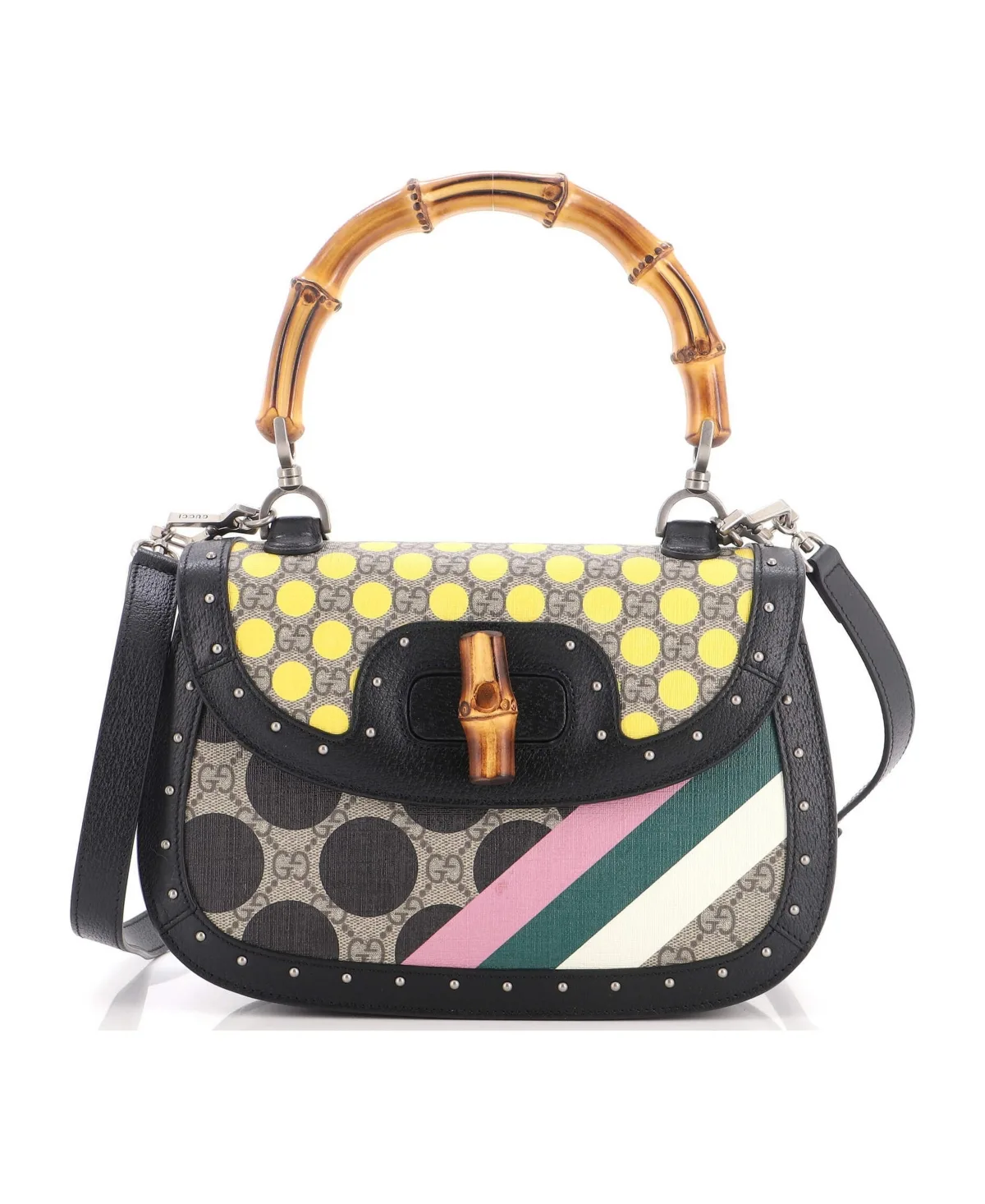 Pre-Owned Medium Bamboo 1947 Top Handle Bag Printed Gg Coated Canvas and Studded Leather by Gucci