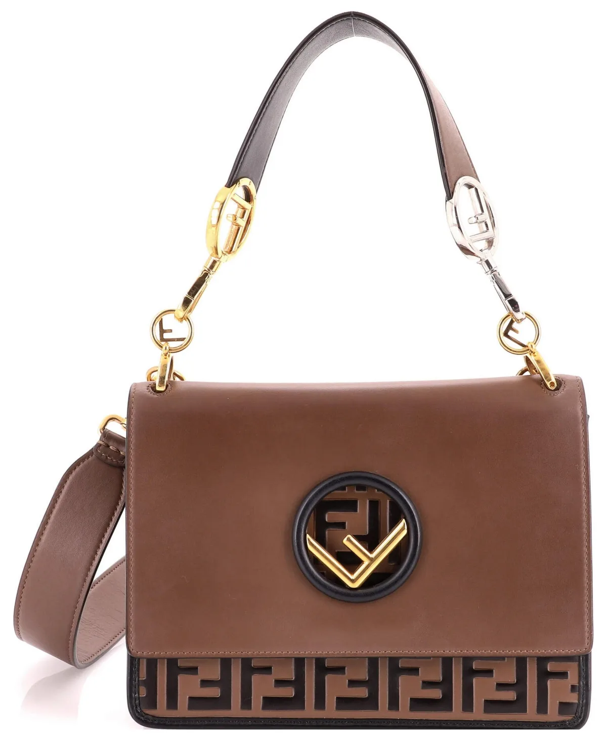 Pre-Owned Fendi Medium Kan I F Shoulder Bag Leather with Zucca Embossed Detail by FENDI