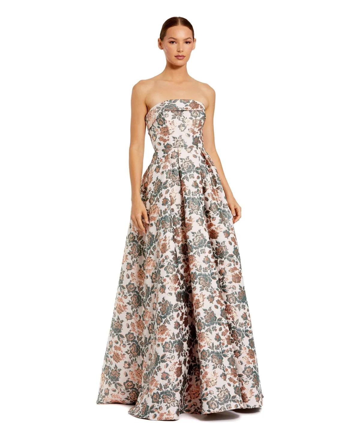 Strapless Floral Brocade Ball Gown