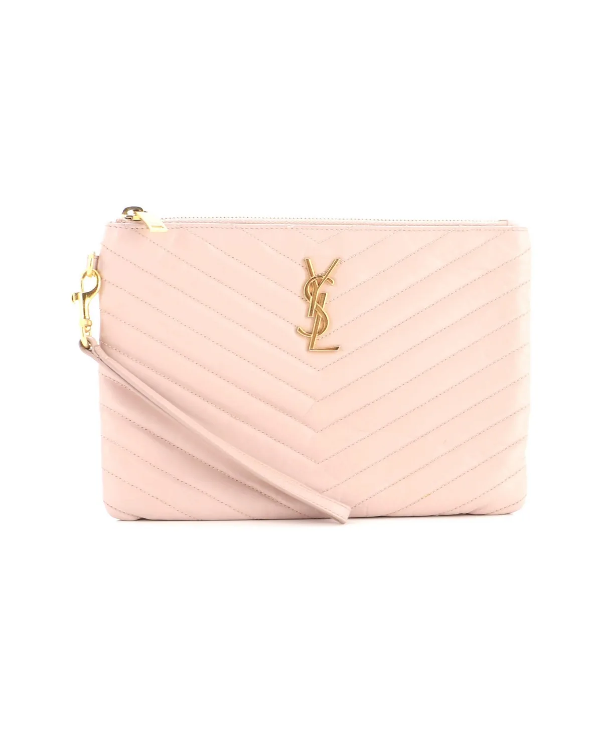 Pre-Owned Saint Laurent Small Classic Monogram Wristlet Pouch Matelasse Chevron Leather by Saint Laurent