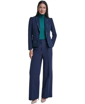 Framed Puff Sleeve Shoulder Padding Blazer High Waisted Wide Leg Trousers