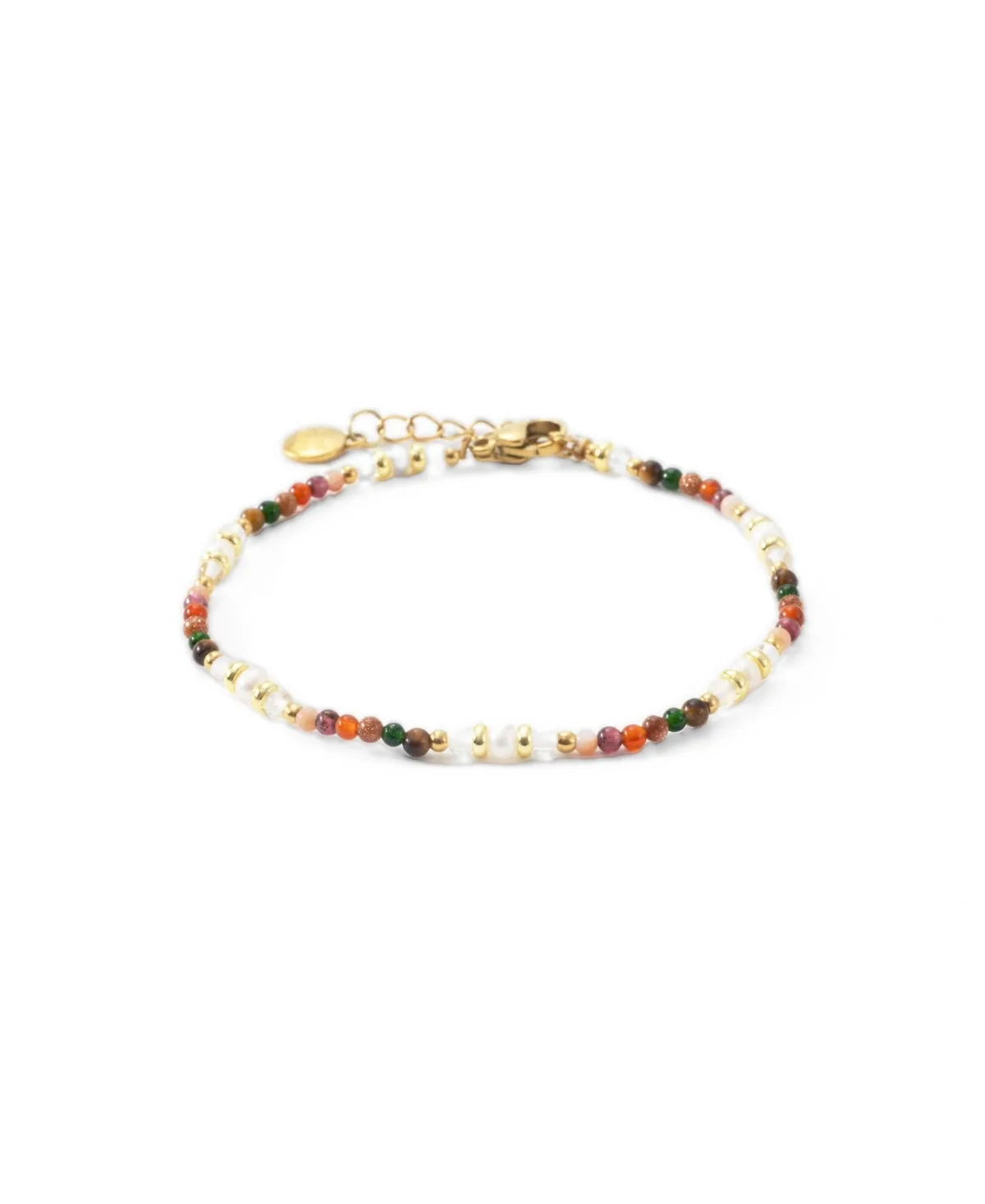 Gold-Tone Simulated Stone and Imitation Pearl Beaded Adjustable Bracelet by Mint & Lily