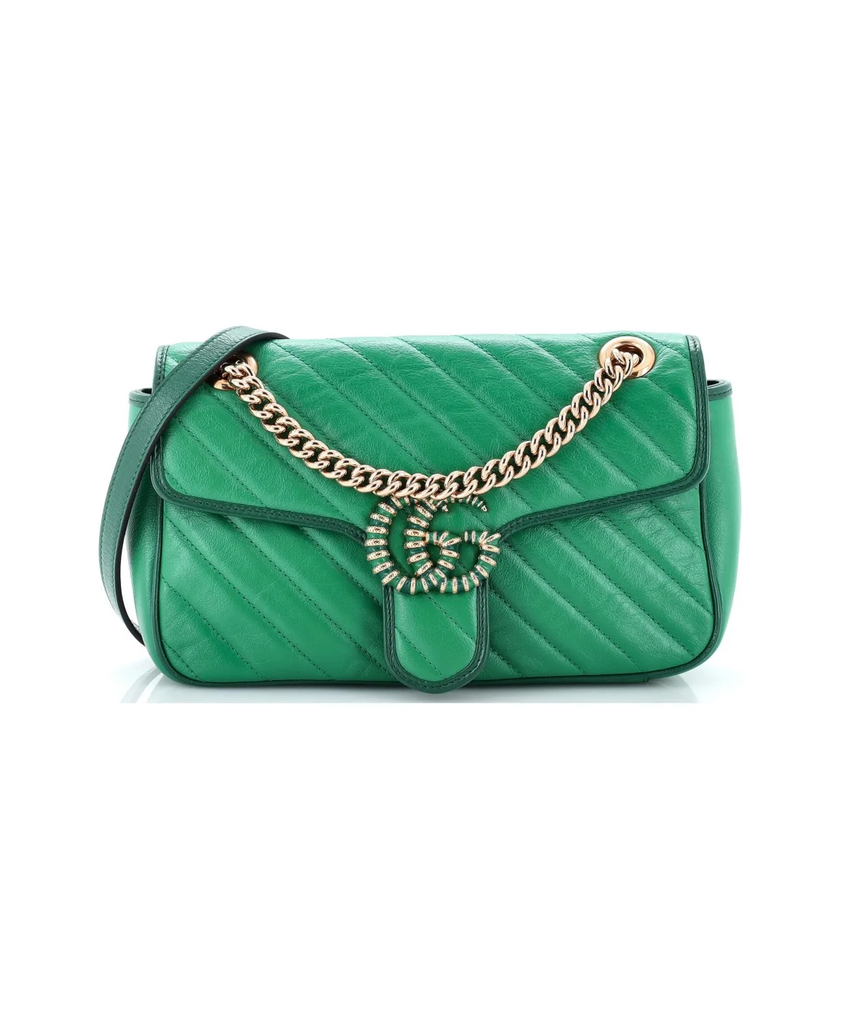 Pre-Owned Gucci Small GG Marmont Flap Bag Diagonal Quilted Leather by Gucci
