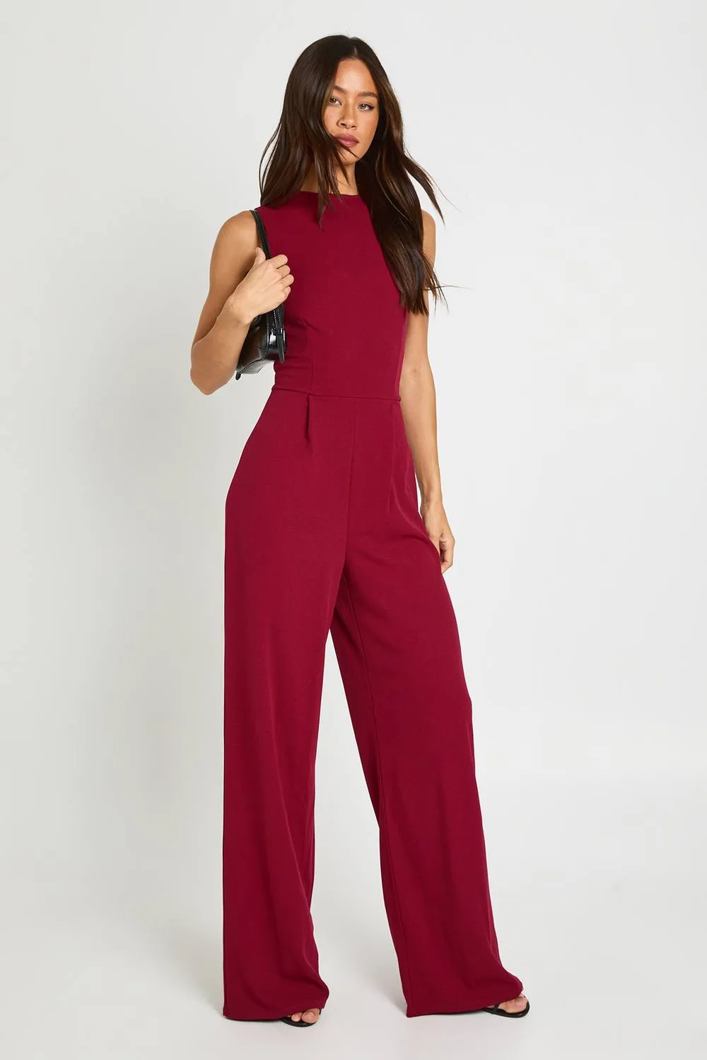 Tall Tailored High Neck Cinched Waist Wide Leg Jumpsuit