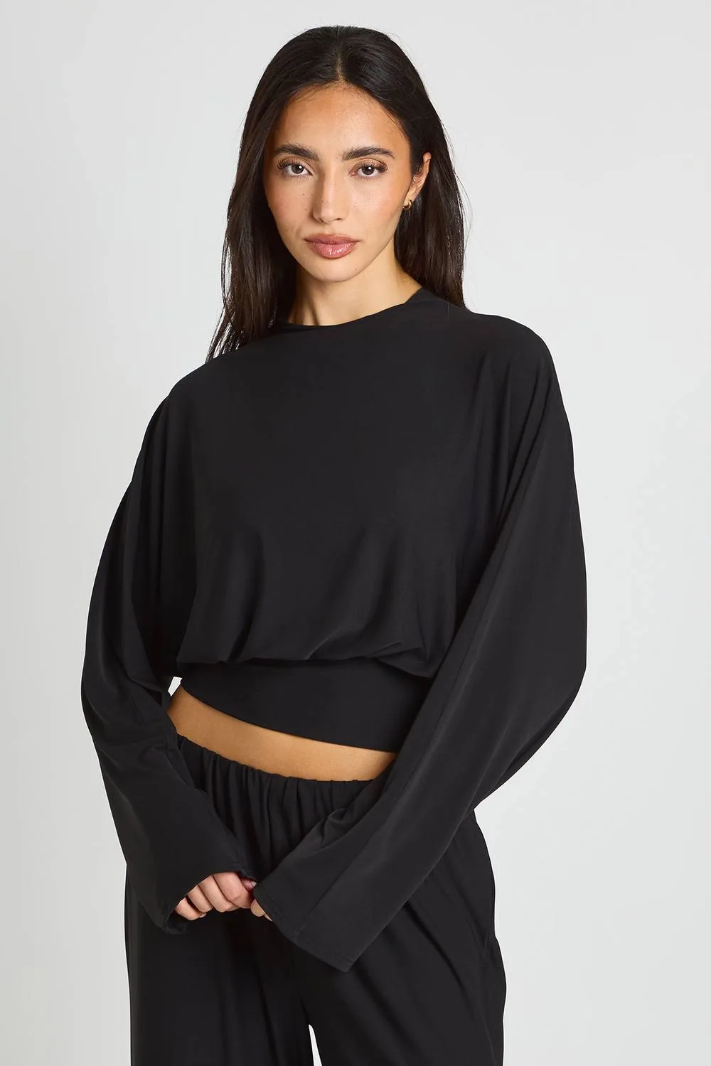 Matte Slinky Long Sleeve Batwing Top & Straight Leg Trouser Coord by boohoo