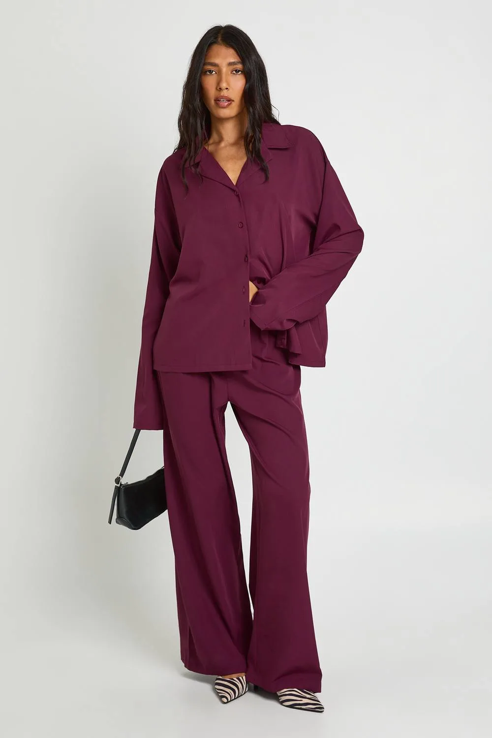 Tall Oversized Shirt & Wide Leg Trouser Co-Ord by boohoo