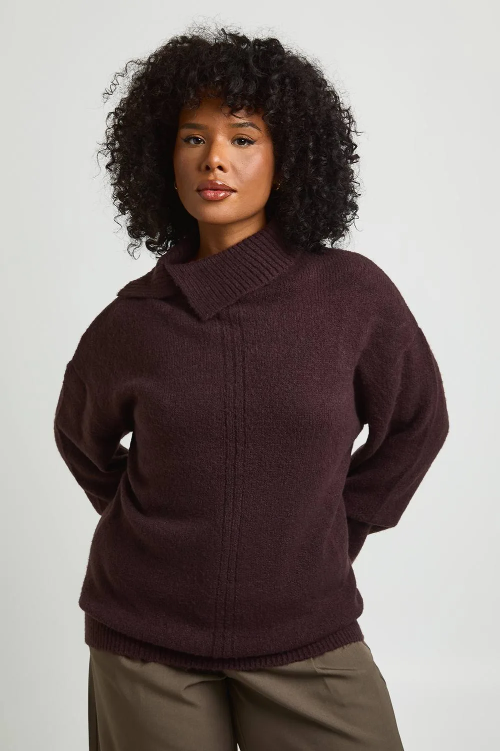 Asymmetric Collar Oversized Knitted Jumper by boohoo